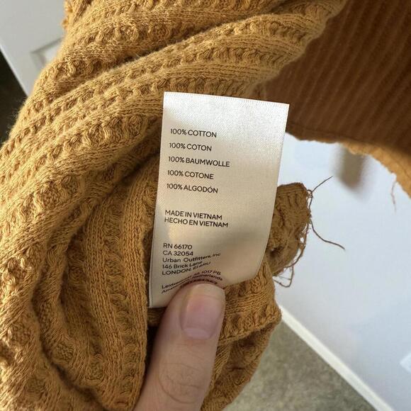 Free People Mustard Waffle Knit Open Back Sweater M - Picture 5 of 5